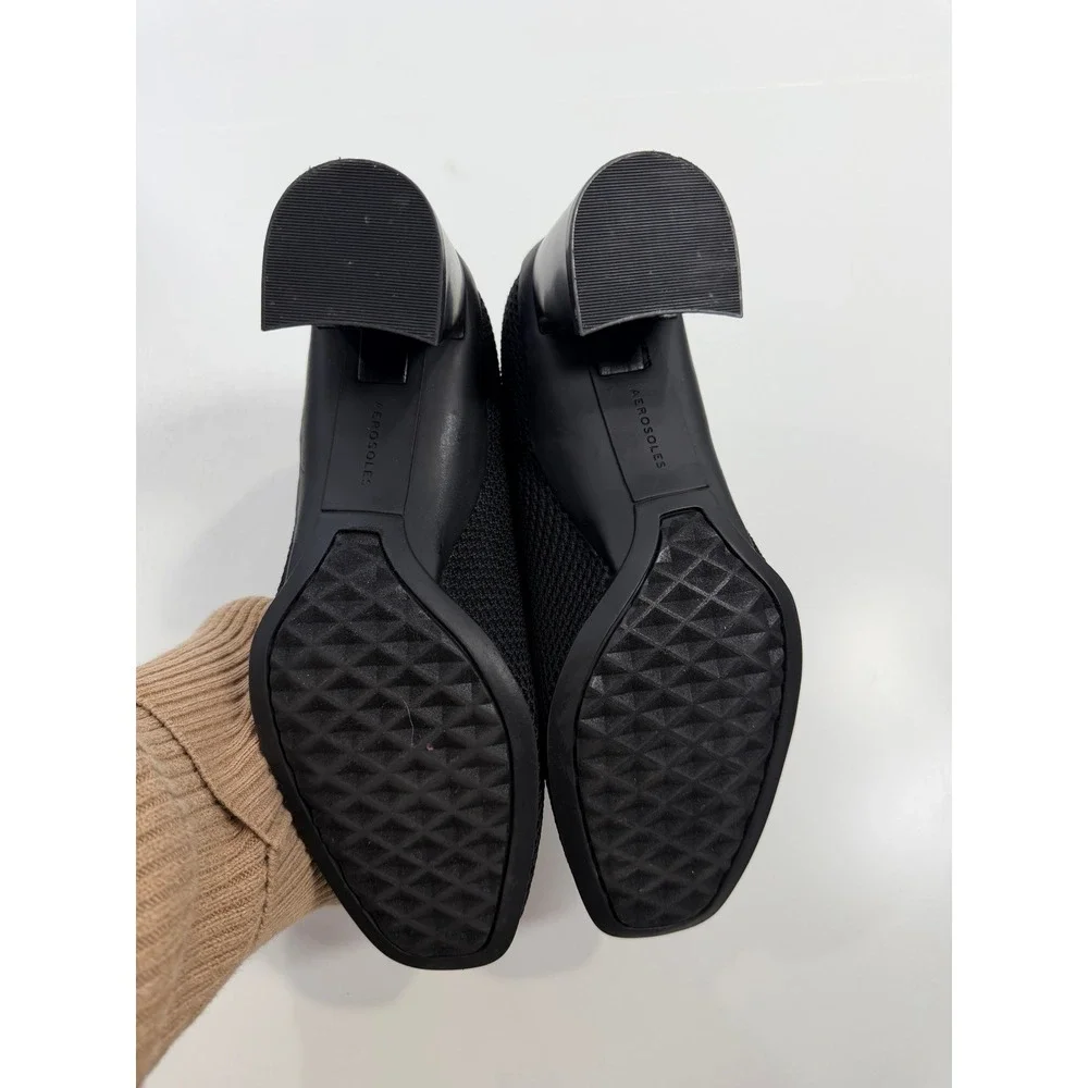 Aerosoles Casanna Black Knit Block Heel Pumps Square Toe Shoes Womens 7M